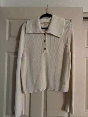 Michael Kors Cream Ribbed Polo Sweater